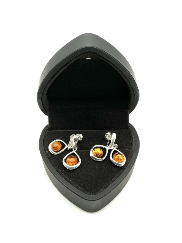 Sterling Silver Drop Earrings with Baltic Amber - Image 3