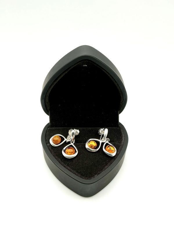 Sterling Silver Drop Earrings with Baltic Amber - Image 2