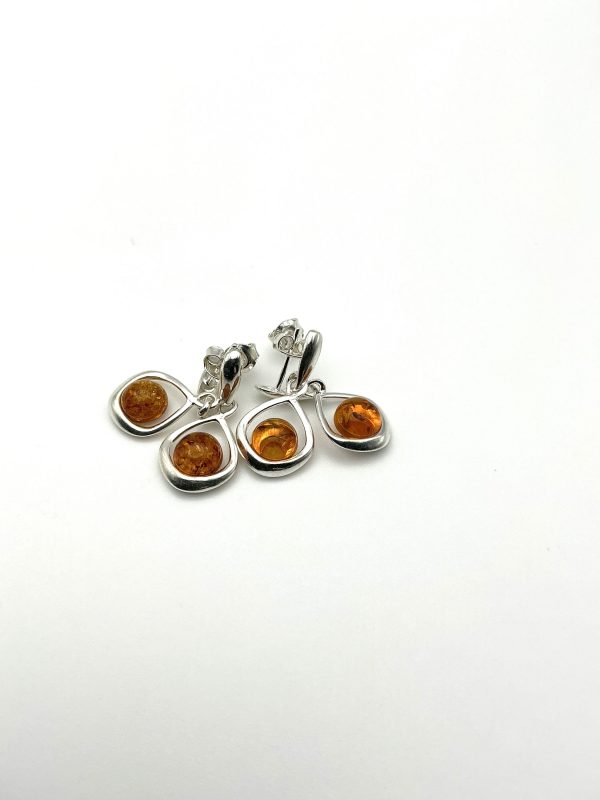 Sterling Silver Drop Earrings with Baltic Amber - Image 4