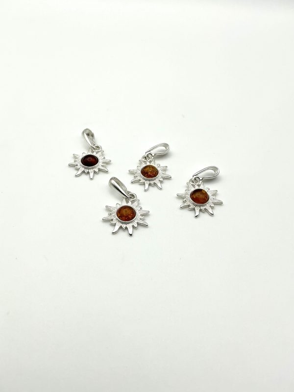 Sterling Silver Sunburst Pendant with Baltic Amber - Image 5