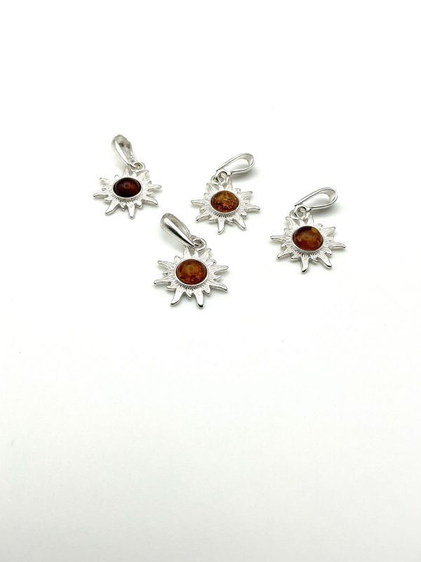 Sterling Silver Sunburst Pendant with Baltic Amber - Image 3