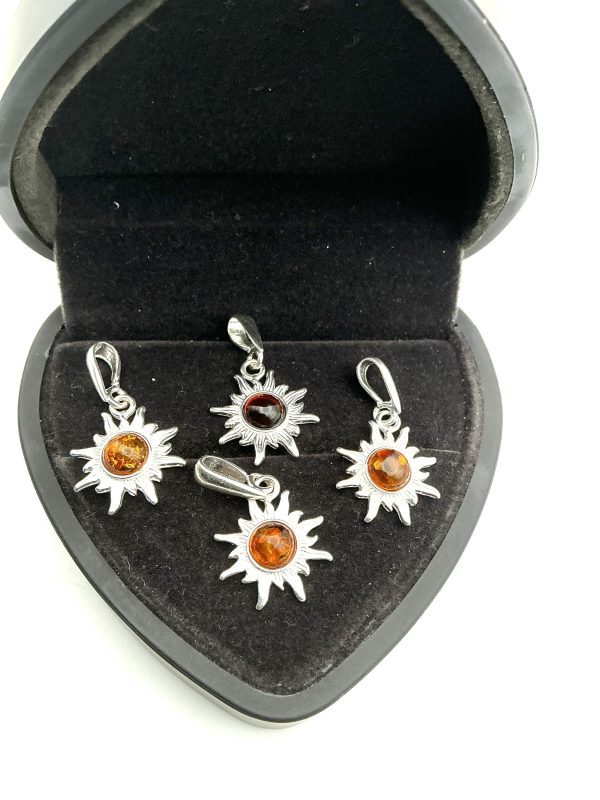 Sterling Silver Sunburst Pendant with Baltic Amber - Image 4