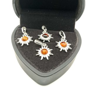 Sterling Silver Sunburst Pendant with Baltic Amber