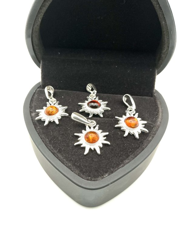 Sterling Silver Sunburst Pendant with Baltic Amber