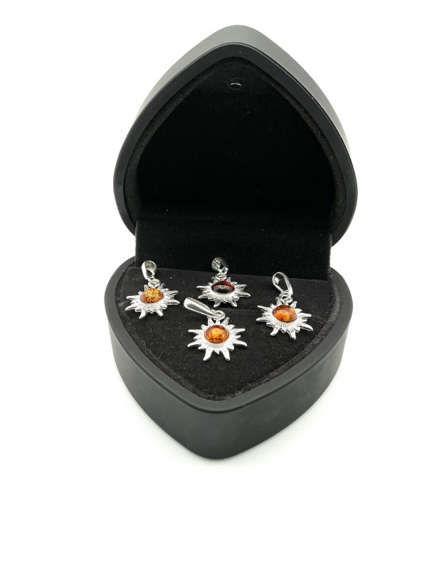 Sterling Silver Sunburst Pendant with Baltic Amber - Image 2