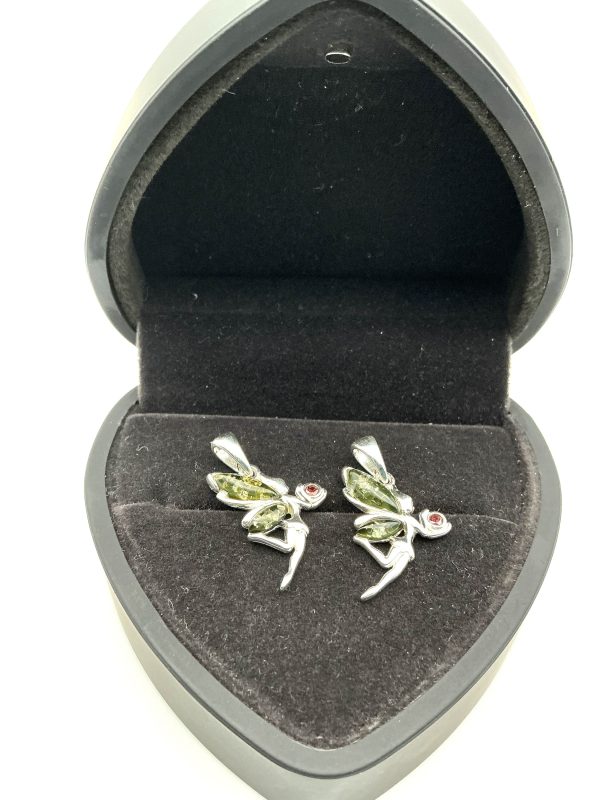 Sterling Silver Green Amber Fairy Pendant