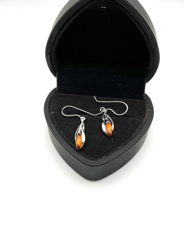 Sterling Silver Amber Twist Drop Earrings - Image 2