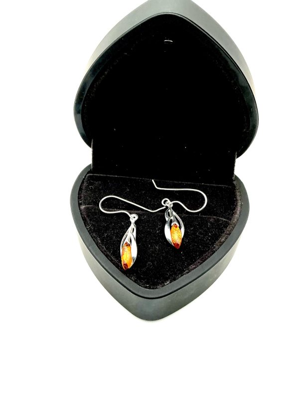 Sterling Silver Amber Twist Drop Earrings - Image 4