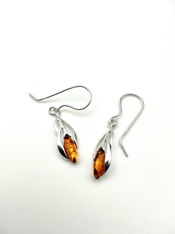 Sterling Silver Amber Twist Drop Earrings