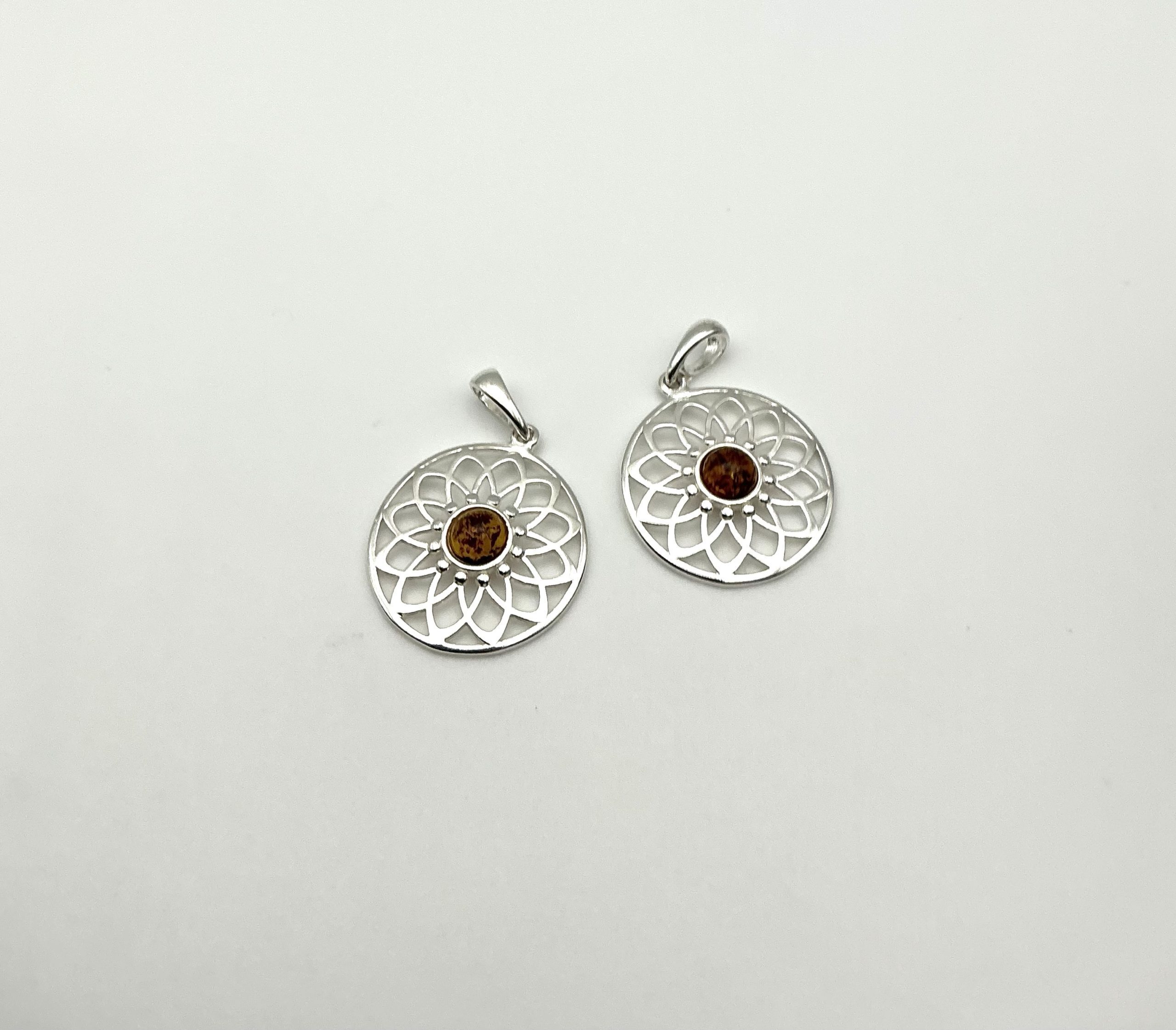 Product Sterling Silver Baltic Amber Pendant – Floral Mandala Design in 925 Silver - Image 3