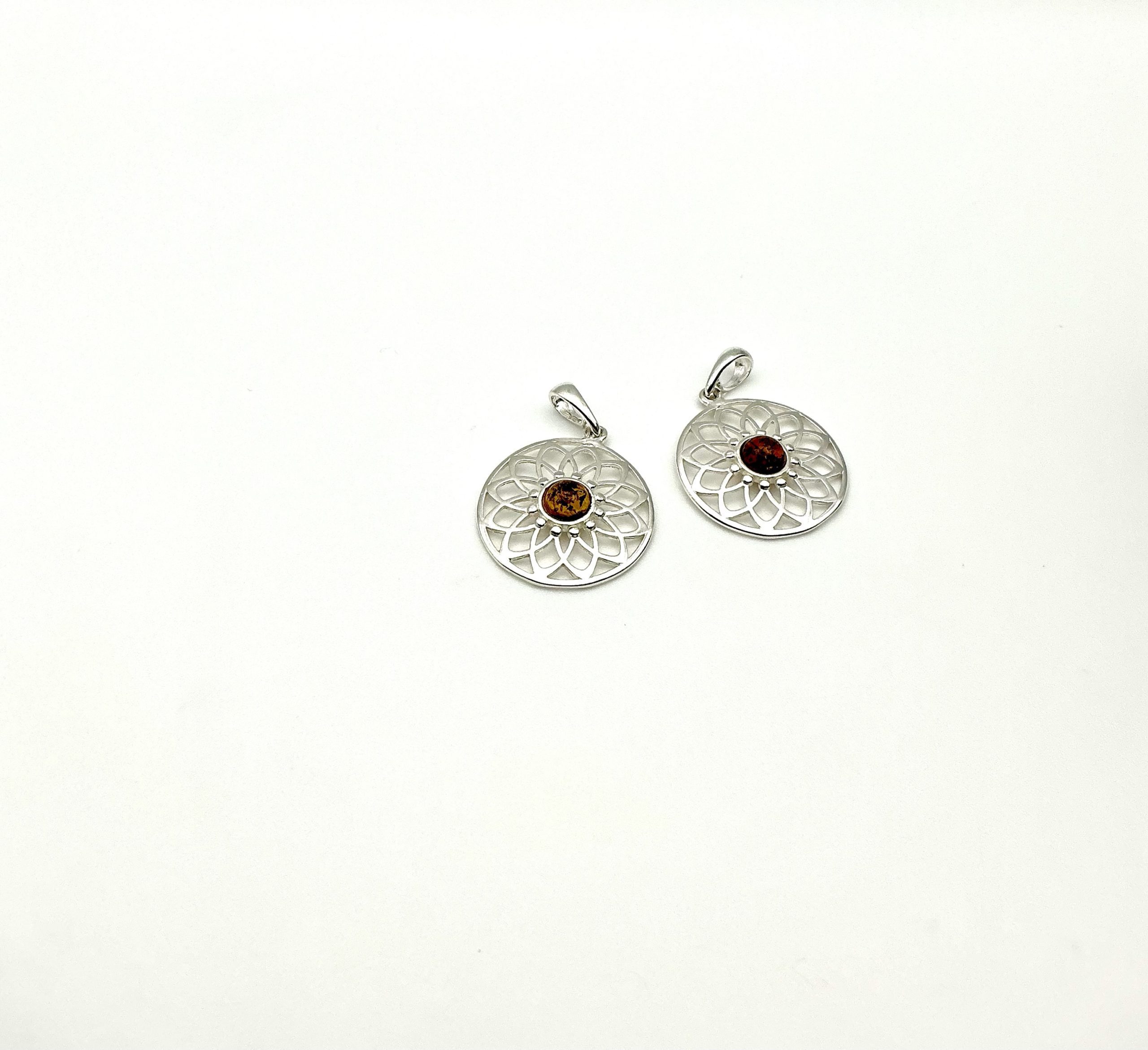 Product Sterling Silver Baltic Amber Pendant – Floral Mandala Design in 925 Silver - Image 2