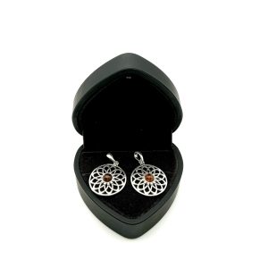 Product Sterling Silver Baltic Amber Pendant – Floral Mandala Design in 925 Silver