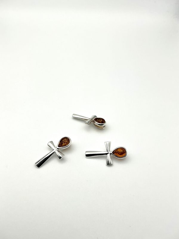 Sterling Silver Ankh Cross Pendant with Baltic Amber - Image 4