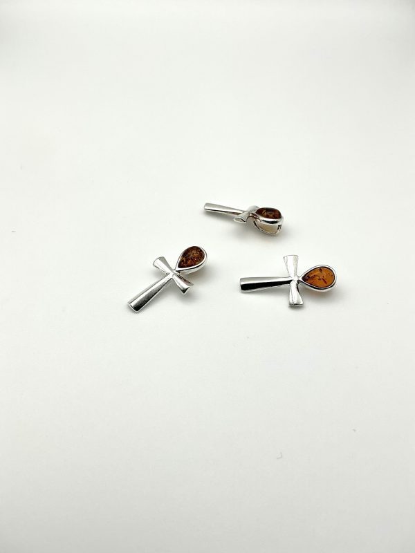 Sterling Silver Ankh Cross Pendant with Baltic Amber - Image 2