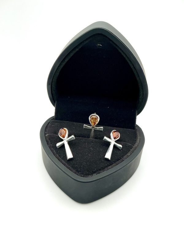Sterling Silver Ankh Cross Pendant with Baltic Amber - Image 3