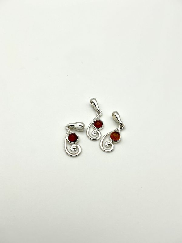 Sterling Silver Swirl Pendant with Cognac Baltic Amber - Image 3