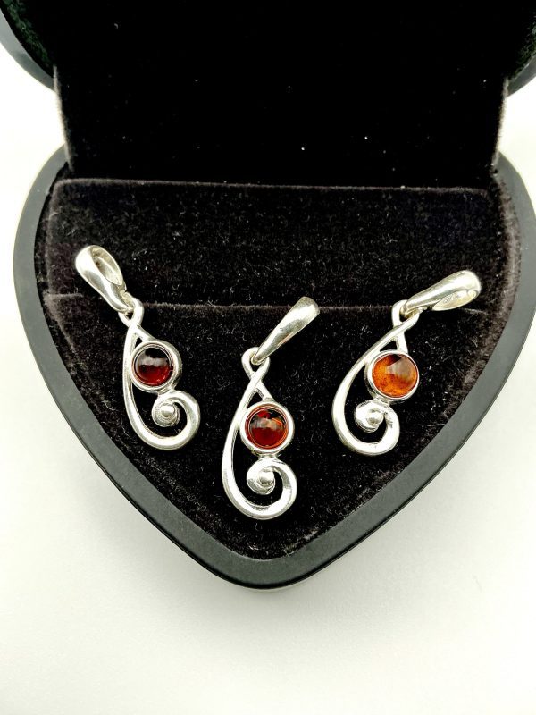 Sterling Silver Swirl Pendant with Cognac Baltic Amber