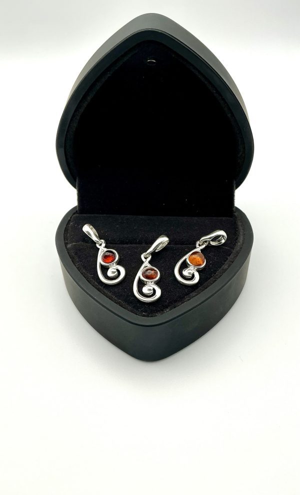 Sterling Silver Swirl Pendant with Cognac Baltic Amber - Image 2
