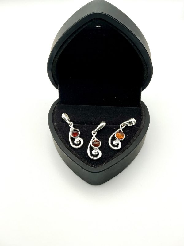 Sterling Silver Swirl Pendant with Cognac Baltic Amber - Image 4