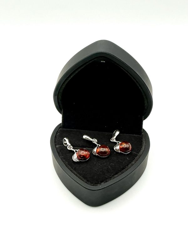Sterling Silver Leaf Pendant with Deep Cognac Baltic Amber - Image 5