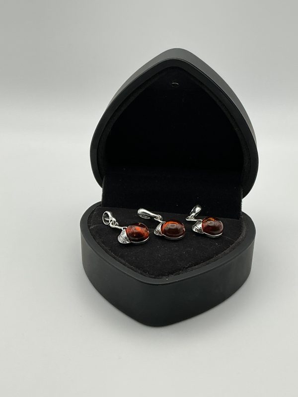 Sterling Silver Leaf Pendant with Deep Cognac Baltic Amber - Image 2
