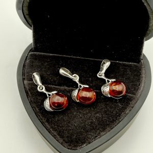 Sterling Silver Leaf Pendant with Deep Cognac Baltic Amber