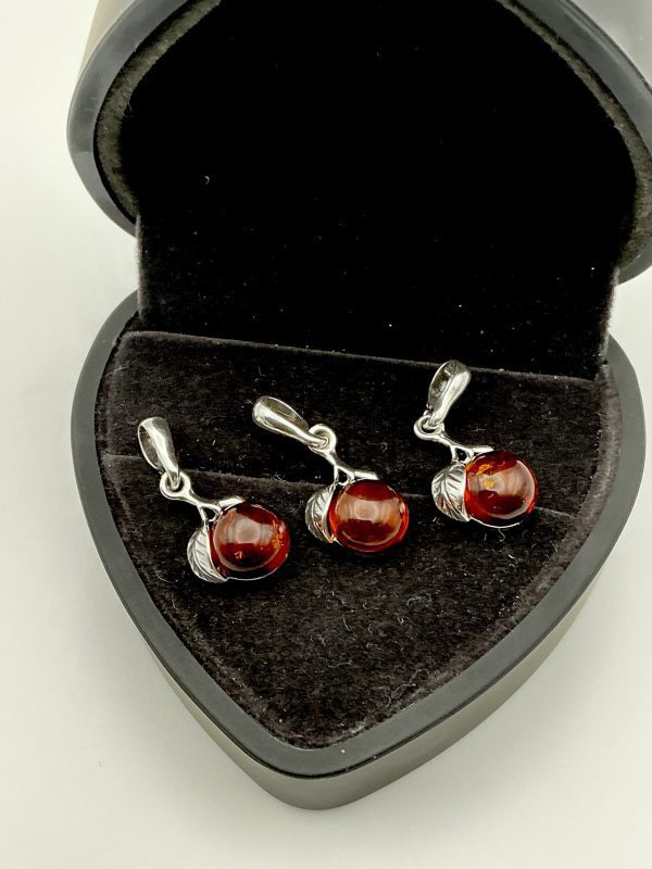 Sterling Silver Leaf Pendant with Deep Cognac Baltic Amber