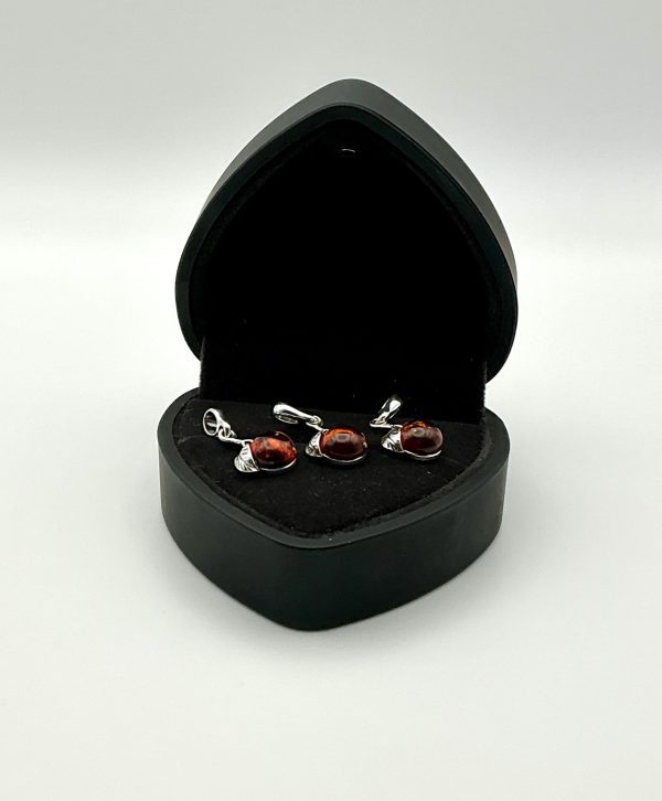 Sterling Silver Leaf Pendant with Deep Cognac Baltic Amber - Image 3