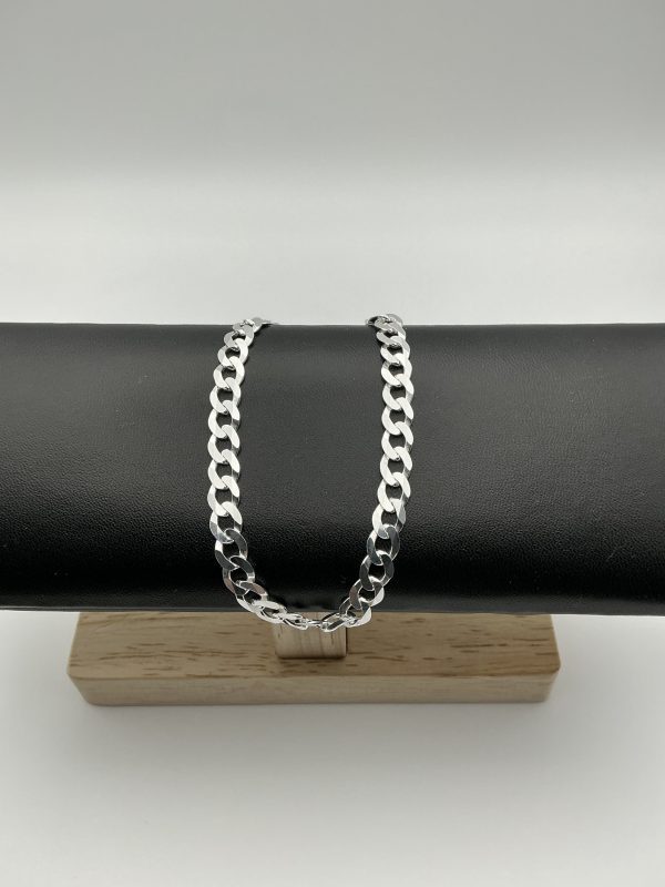 Sterling Silver Flat Curb Chain Bracelet – 8.5" Polished Finish - Image 3