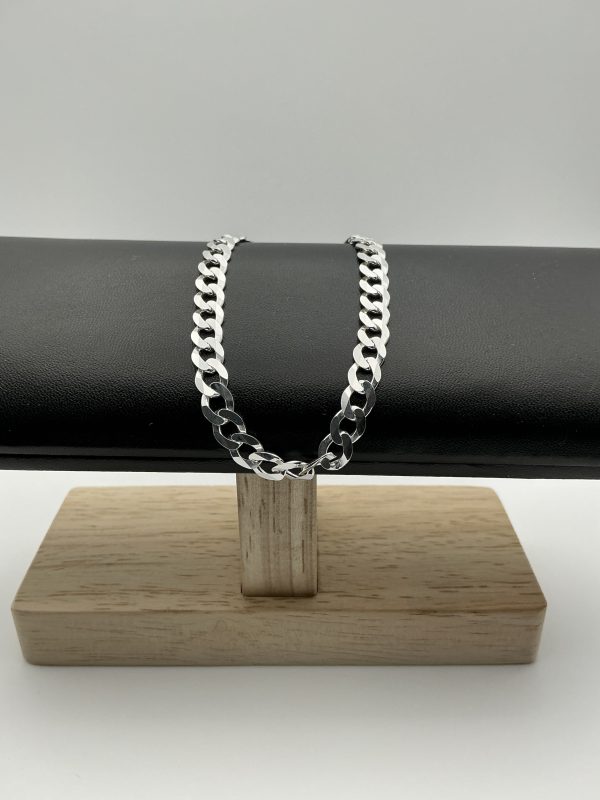 Sterling Silver Flat Curb Chain Bracelet – 8.5" Polished Finish