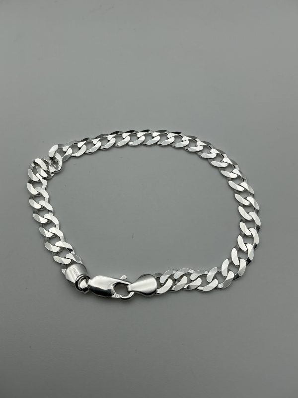 Sterling Silver Flat Curb Chain Bracelet – 8.5" Polished Finish - Image 4