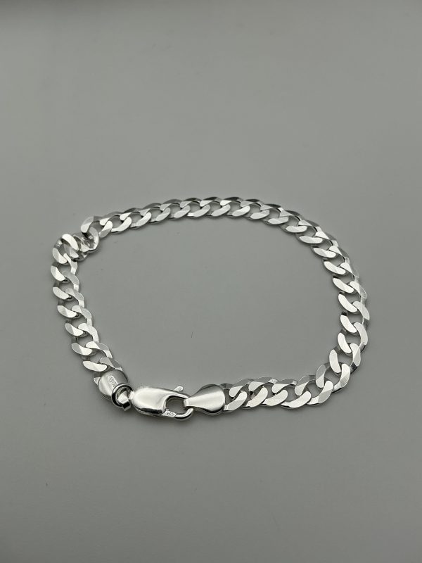 Sterling Silver Flat Curb Chain Bracelet – 8.5" Polished Finish - Image 2