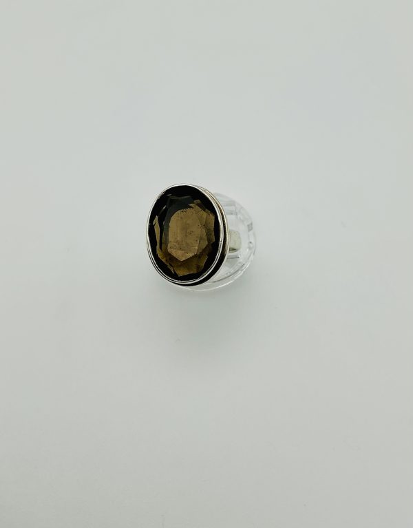 Modernist Sterling Silver Ring with Faceted Smoky Quartz - Image 3