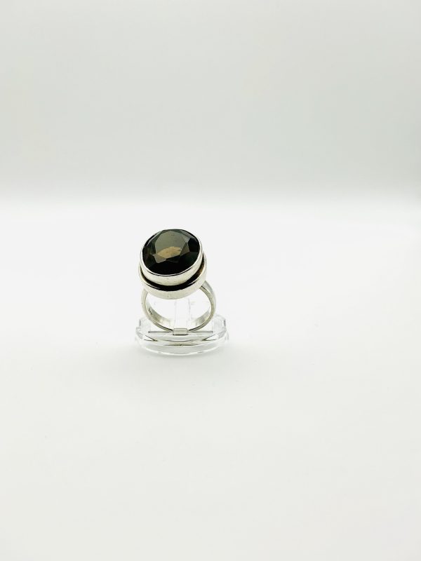 Modernist Sterling Silver Ring with Faceted Smoky Quartz - Image 4