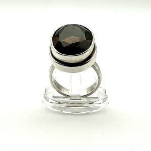 Modernist Sterling Silver Ring with Faceted Smoky Quartz