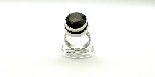 Modernist Sterling Silver Ring with Faceted Smoky Quartz