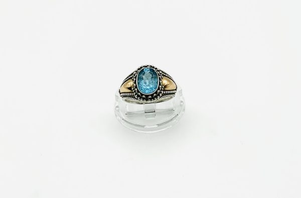Blue Topaz Ring – Sterling Silver & 18ct Gold Accent Statement Ring - Image 3