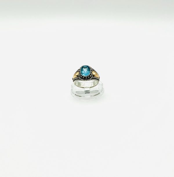 Blue Topaz Ring – Sterling Silver & 18ct Gold Accent Statement Ring - Image 2