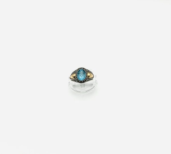 Blue Topaz Ring – Sterling Silver & 18ct Gold Accent Statement Ring - Image 4