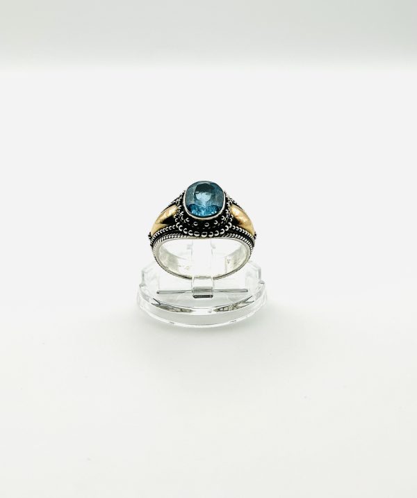 Blue Topaz Ring – Sterling Silver & 18ct Gold Accent Statement Ring - Image 5