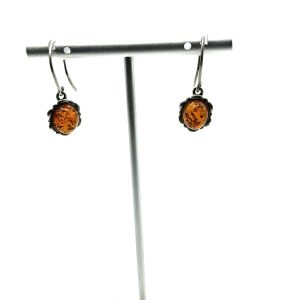 Sterling Silver Drop Earrings with Carved Amber Cameos – Vintage-Style 925 Silver