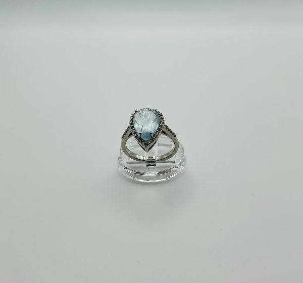 Platinum-Plated Sterling Silver Aquamarine & Diamond Ring – Pear Cut Elegance - Image 4