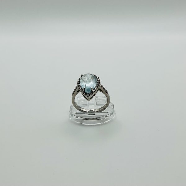 Platinum-Plated Sterling Silver Aquamarine & Diamond Ring – Pear Cut Elegance - Image 3