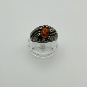 Sterling Silver Amber Statement Ring – Textured Artisan Design