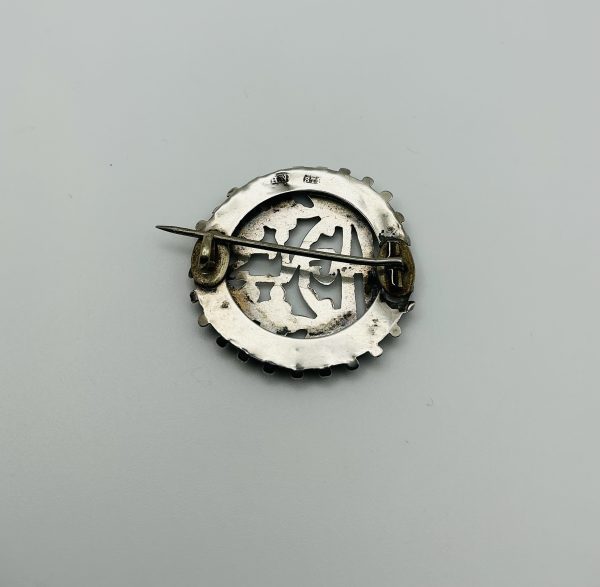 Antique-Style Engraved Sterling Silver Floral Brooch – Round Milgrain Frame - Image 2