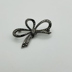 Vintage Marcasite Bow Brooch in Sterling Silver