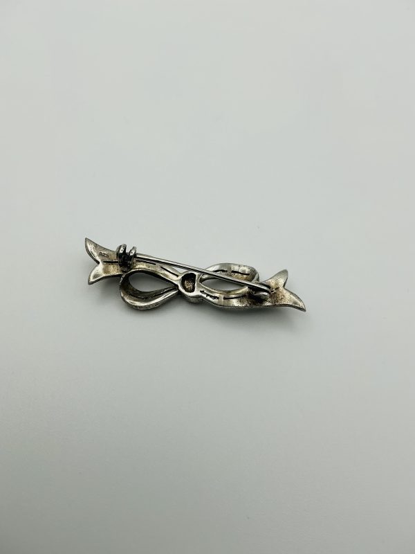 Slim Sterling Silver & Marcasite Bow Brooch – 5.6g Vintage-Inspired Design - Image 4