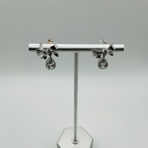 Sterling Silver Bow Stud Earrings with Teardrop CZ – Elegant Drop Design