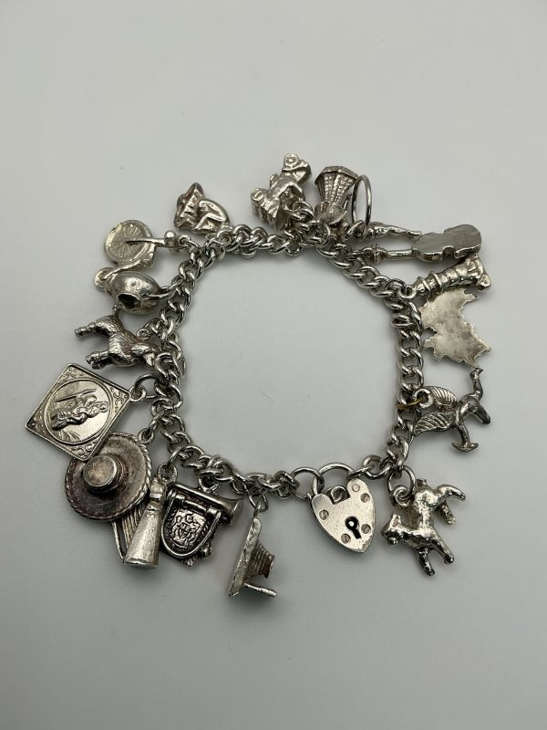 Solid Sterling Silver Charm Bracelet – 45g, Vintage Charms - Image 2