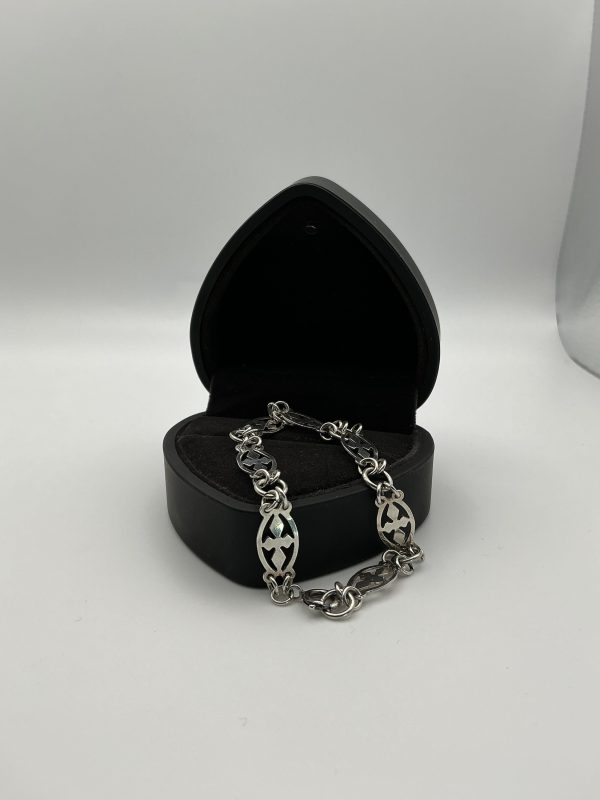 Vintage 925 Sterling Silver Link Bracelet – Christian Symbol Design, 7.5” - Image 5